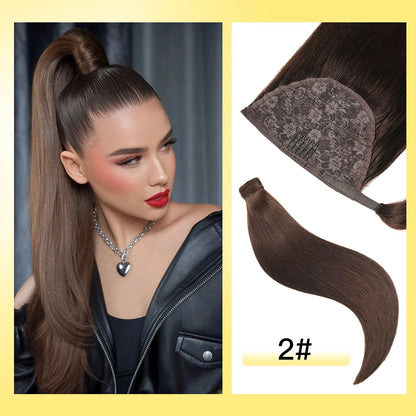 Yelo Ponytail Human Hair Wrap Around Brazilian Straight Ponytail 100% Remy Human Hair MagicTie Ponytail Extension Clip Horsetail