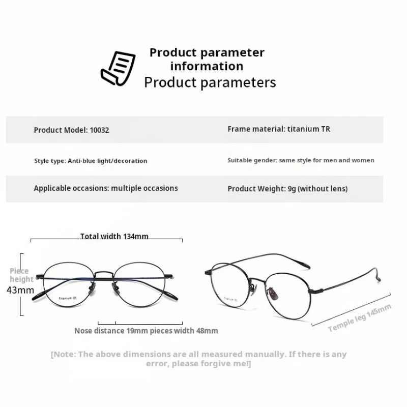 MOMOJA Round Retro Glasses Fashion Ultra Light Pure Titanium Spectacle  Frame New Men's and Women's Prescription Glasses TI0032