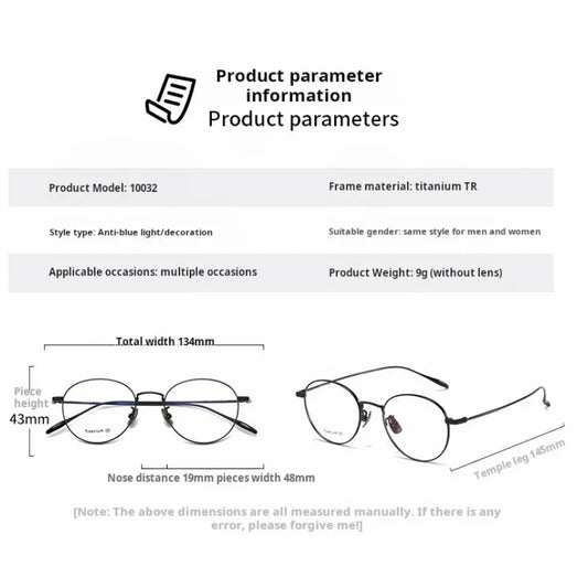 MOMOJA Round Retro Glasses Fashion Ultra Light Pure Titanium Spectacle  Frame New Men's and Women's Prescription Glasses TI0032
