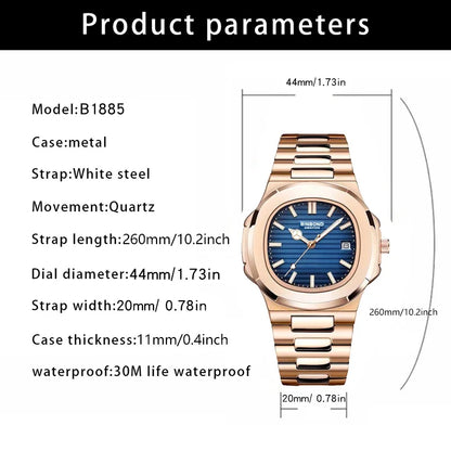 New Casual Business Fashion Quartz Wristwatches Rose Gold Clock Men Luxury Watch Automatic Watches Mens Black Relogio Masculino