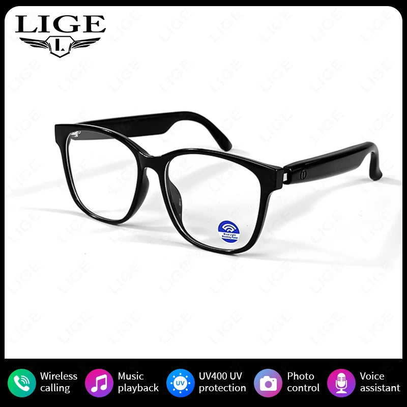 LIGE Fashion AI Smart Bluetooth Glasses Voice Assistant Bluetooth Call Playing Music Men Women Smart Sunglasses Camera Control