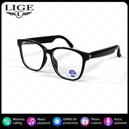 LIGE Fashion AI Smart Bluetooth Glasses Voice Assistant Bluetooth Call Playing Music Men Women Smart Sunglasses Camera Control