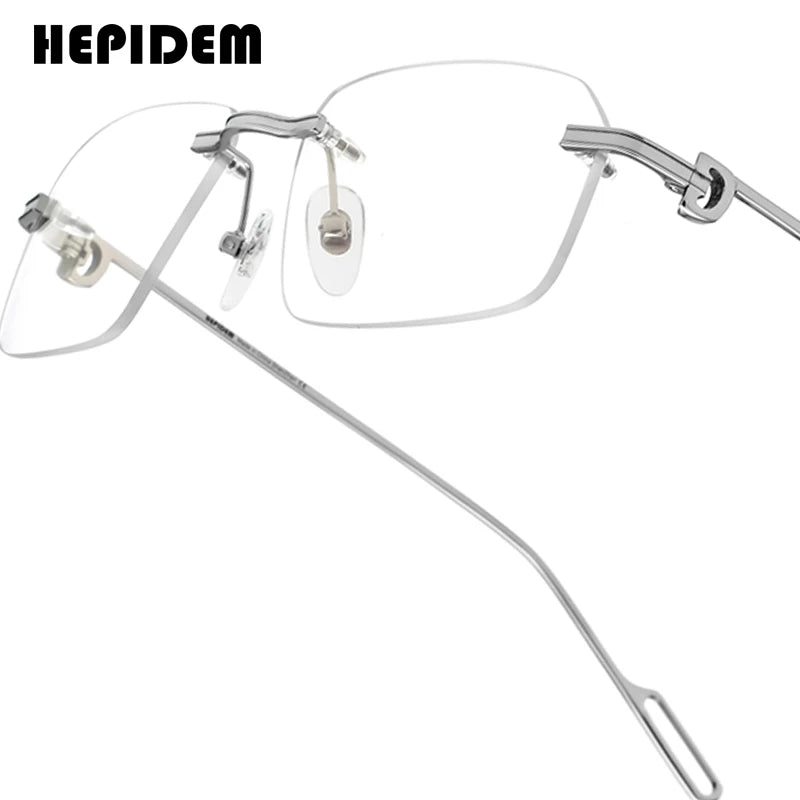 HEPIDEM Alloy Glasses Frame Men Luxury Famous Brand Design Retro Vintage Square Eyeglasses Rimless Spectacles Frameless Eyewear