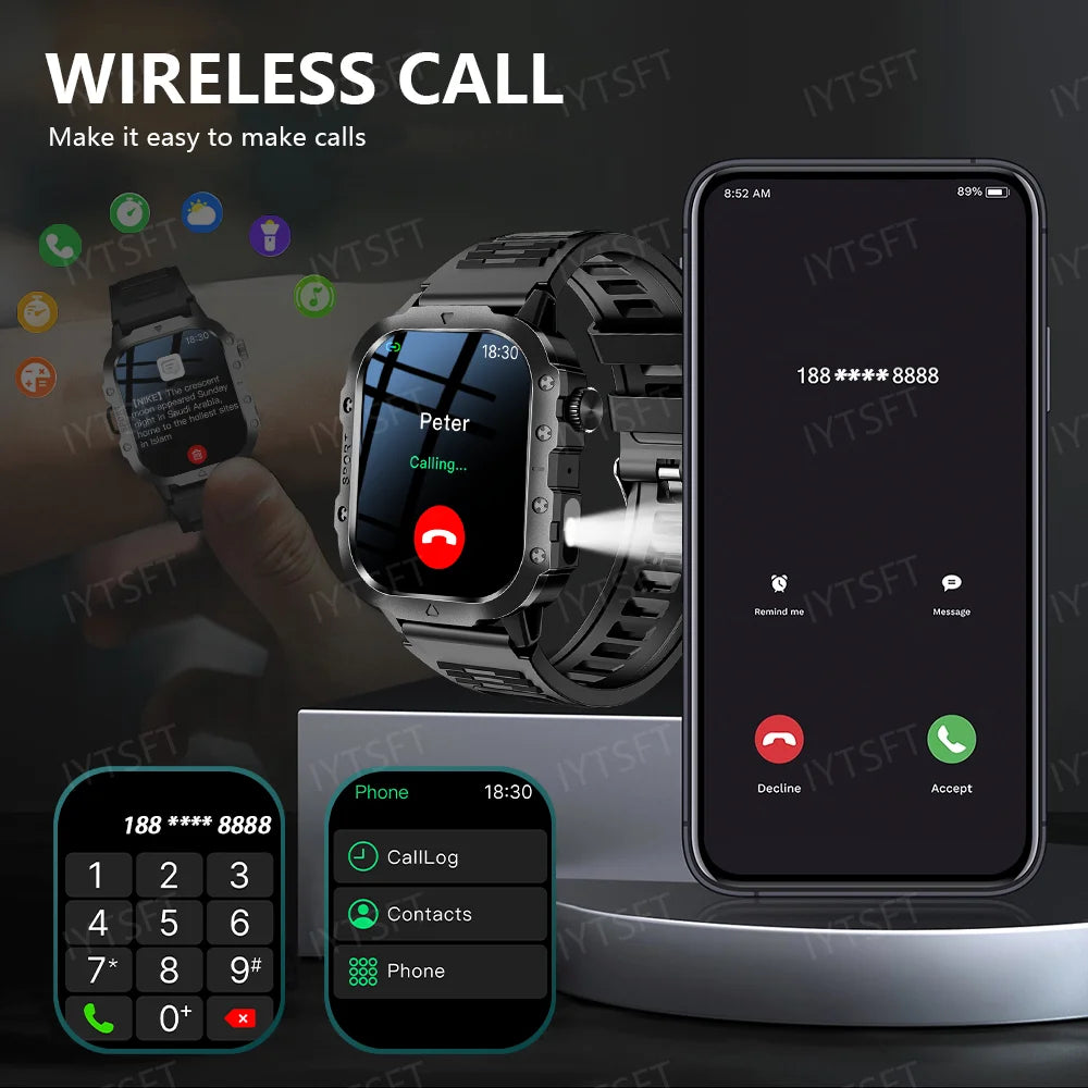 LAXASFIT 2025 New Military Smart Watch Men Outdoor Sports Fitness Tracker Health Monitoring 2.01Inch Bluetooth Calls Smartwatch