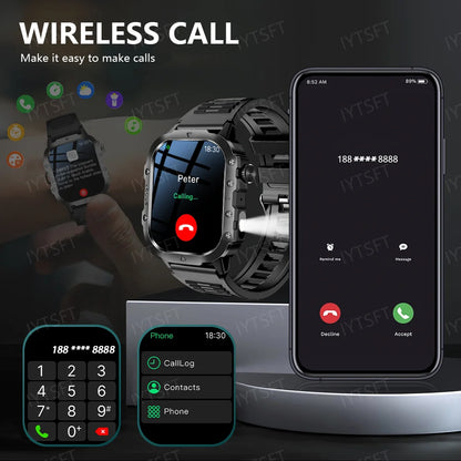 LAXASFIT 2025 New Military Smart Watch Men Outdoor Sports Fitness Tracker Health Monitoring 2.01Inch Bluetooth Calls Smartwatch