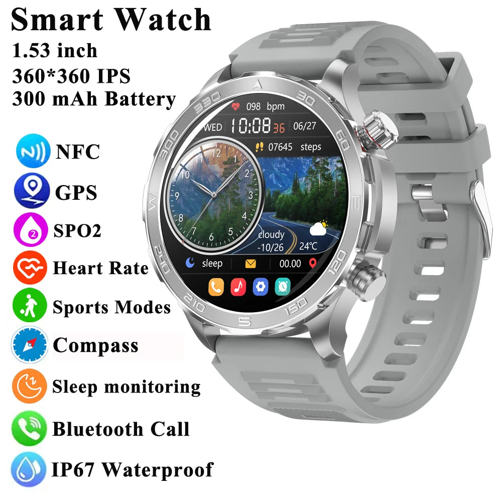 2025 New Smart Watch Watch HD Screen Bluetooth Call GPS Trajectory NFC Heart Rate Compass Outdoor Sports Waterproof SmartWatch
