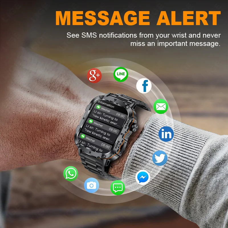 LIGE 2025 Rugged Military Smart Watch Men Outdoor Watches lP68 Waterproof 1.95" Al Voice BT Call Man Smartwatch For Android IOS
