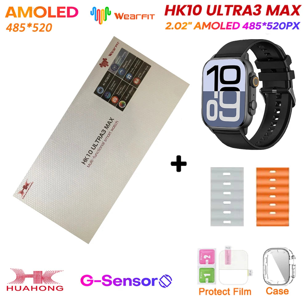 HK10 Ultra 3 MAX Plus 2025 Smart Watch 49mm AMOLED 4GB ROM AI ROBOT Network Sharing NFC GPT Compass GPS Watch for ISO Android
