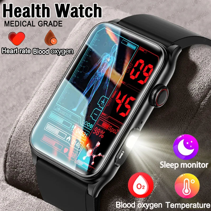 2025 New Smart Watch Men ECG+PPG Blood Pressure Blood Oxygen Health Monitor Sport Fitness AI Vocie BT Call Flashlight Smartwatch