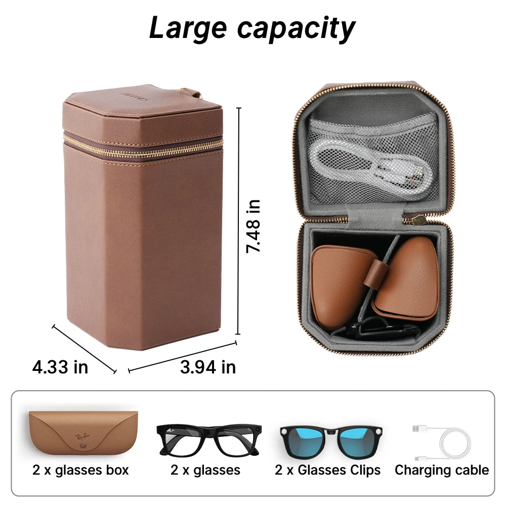 HiBLOKS For RayBan Meta Wayfarer Skyler Headliner AI intelligent Glasses Portable Bag Sunglasses PU Leather Hard Protection Box