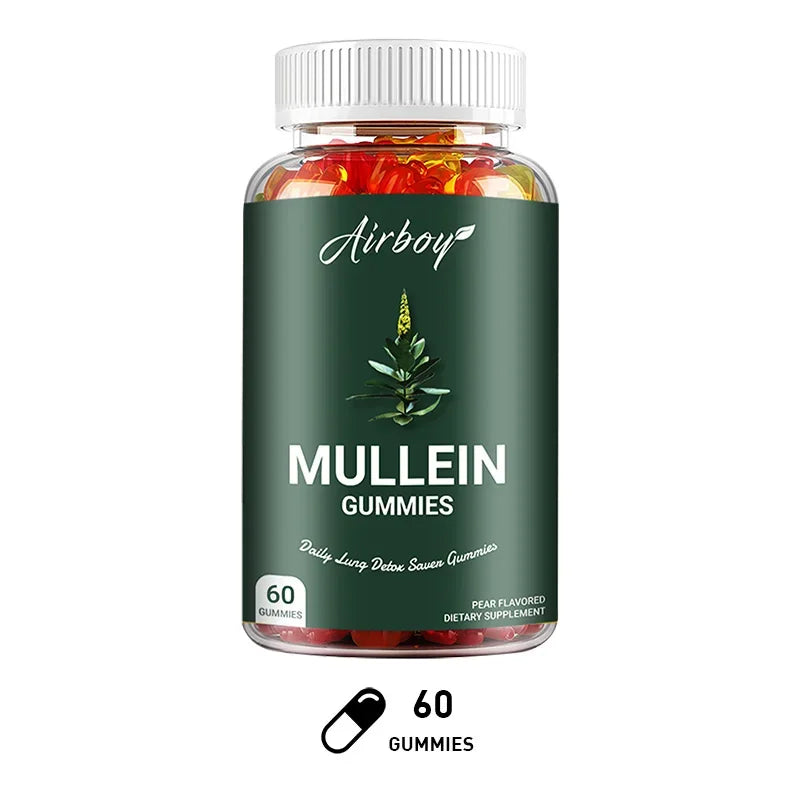 Mullein Gummies - Natural Lung Cleanser and Detoxifier, Promotes Respiratory Health, Relieves Headaches