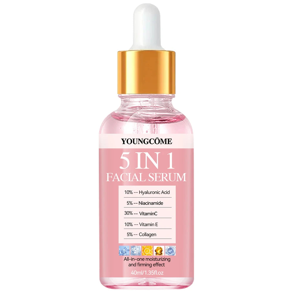 YOUNGCOME 5 In 1 Fade fine lines Firming Face Serum Vitamin C Hyaluronic Acid Facial Serum Moisturizing brightning Shrink Pores