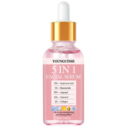 YOUNGCOME 5 In 1 Fade fine lines Firming Face Serum Vitamin C Hyaluronic Acid Facial Serum Moisturizing brightning Shrink Pores