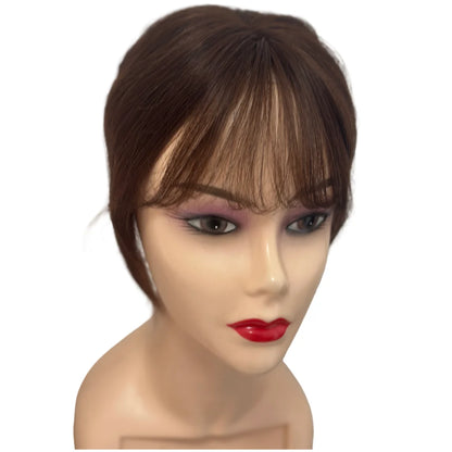 Breathable Swiss Lace Human Hair Topper for Women Dark Brown Bangs Fringe Hairline Topper Clip on Hair Piece for Thinning Hair