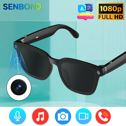 SENBONO 2025 AI Smart Glasses HD 1080P Camera Polarized Sunglasses Mini Camera Video Recorder 5MP Camera | Real-Time Translation