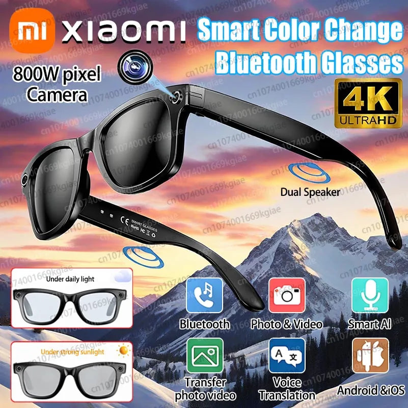 Xiaomi 4K 800W Pixel Smart Glasses AI Cam Recognition Photography Video Record Bluetooth Call Music Playback Voice Wake Up New