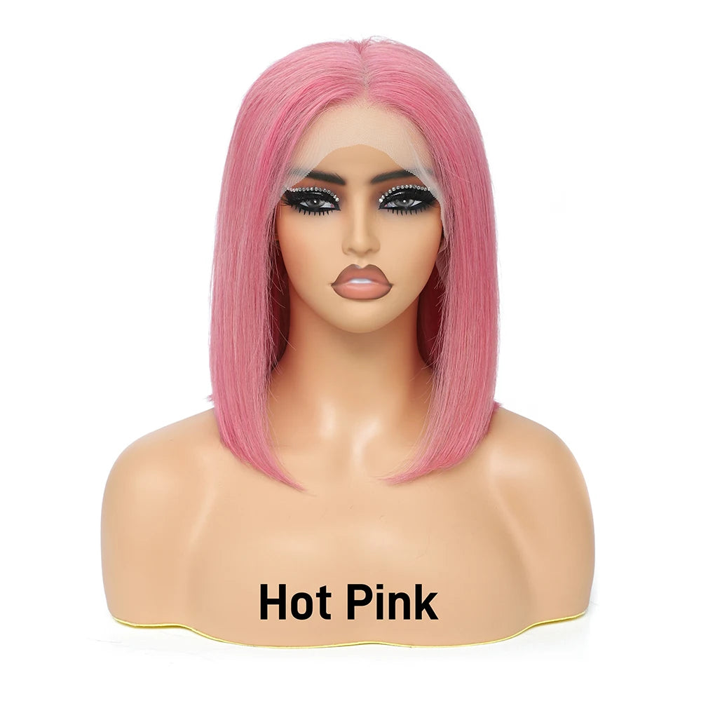Red Short Bob Wig Human Hair HD Lace Front Wigs Straight 13X4 Blonde 613 Highlight Pink Colored Blunt Cut Lace Frontal Wig 13x6