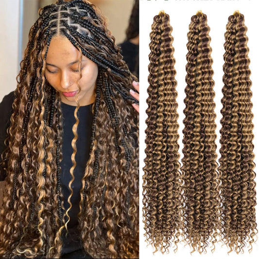 Deep Wavy Twist Crochet Hair Boho Braid Hair Synthetic Curly Hair Crochet Braids High Temperature Fiber Braiding Hair Extensions