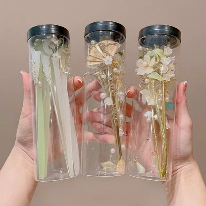 Light Luxury Flower Hairpin For Women Chinese Style Floral Butterfly Tassel Hair Stick Elegant Metal Jewelry Hairpin Hair Clips