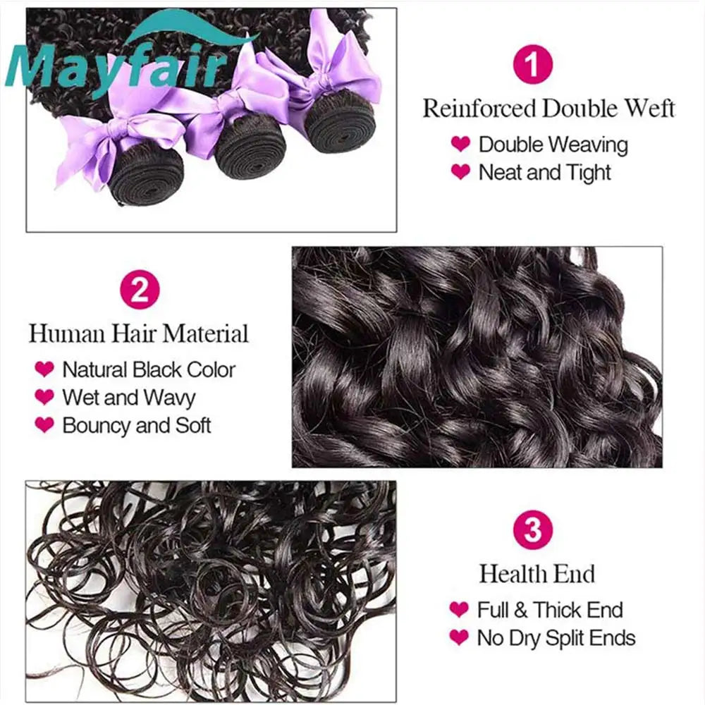 100% Human Hair Water Wave Human Hair Bundles Curly Wave Bundles Brazilian Human Hair Natural Color 12A 30 32Inch 1/3/4Bundles