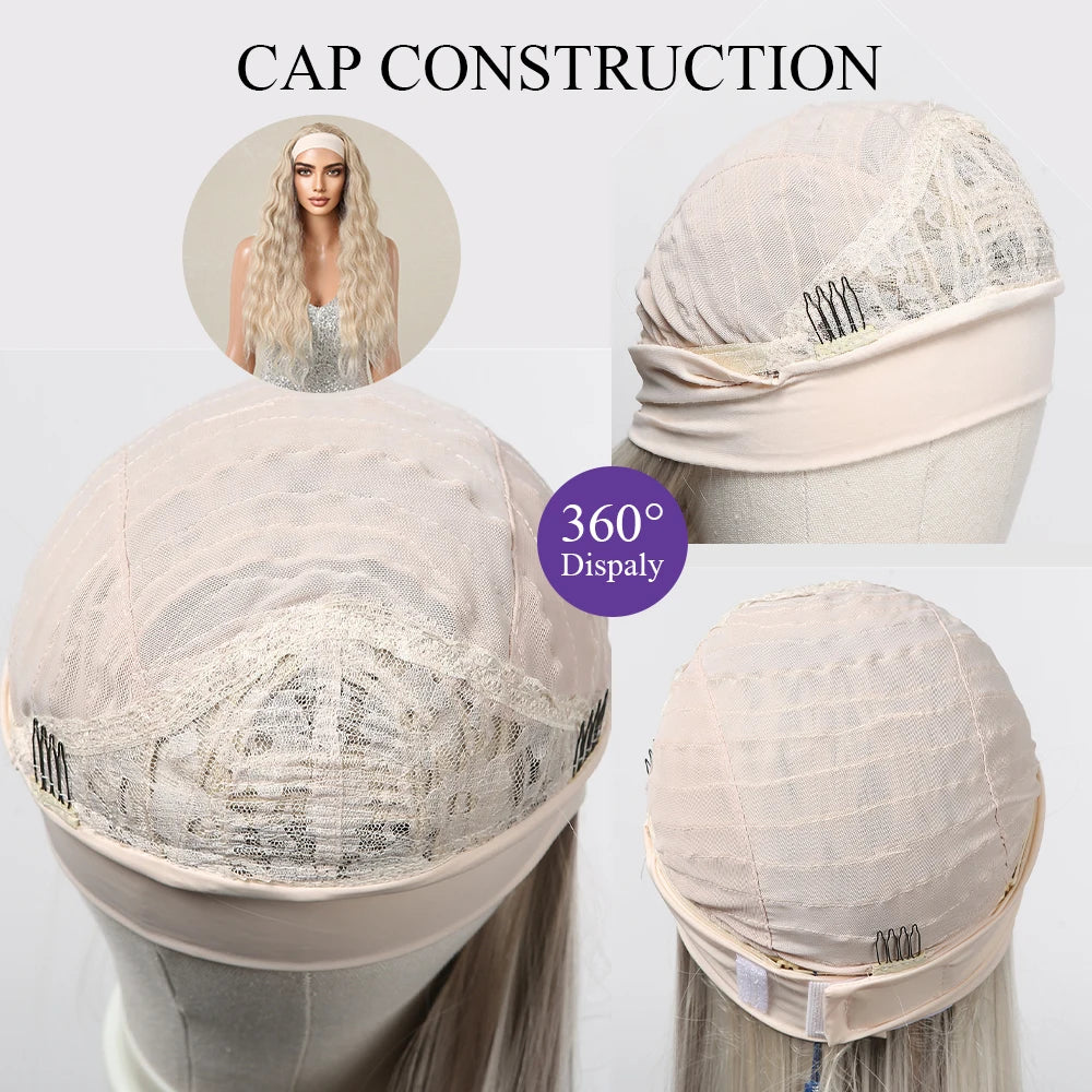 Long Curly Headband Synthetic Wigs Blonde Water Wavy Headband Wigs Bohemian Hair for Women Daily Party Use Heat-Resistant Fiber