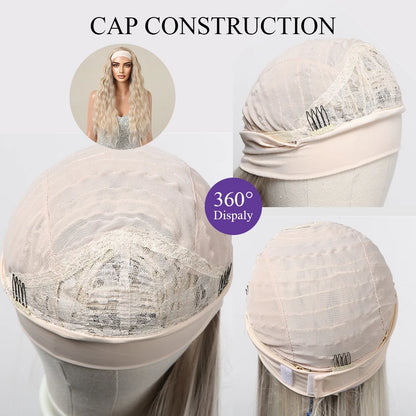 Long Curly Headband Synthetic Wigs Blonde Water Wavy Headband Wigs Bohemian Hair for Women Daily Party Use Heat-Resistant Fiber