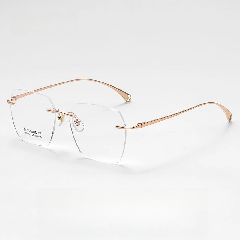YIMARUILI Ultra-light Fashion Polygonal Luxury Myopia Eyewear Men Retro Pure Titanium Optical Prescription Rimless Glasses Women