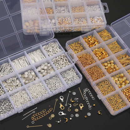 15 Grid Box DIY Metal Accessories Jewelry Making Material Set For Jewelry Making Bracelet Earrings Accessories About 1260pcs