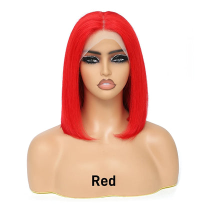 Red Short Bob Wig Human Hair HD Lace Front Wigs Straight 13X4 Blonde 613 Highlight Pink Colored Blunt Cut Lace Frontal Wig 13x6