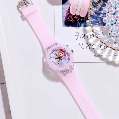 Disney Mickey Children Watches Girls Color Light Source Silicone Princess Elsa Kids Watch Boys Gift Wrist Clock