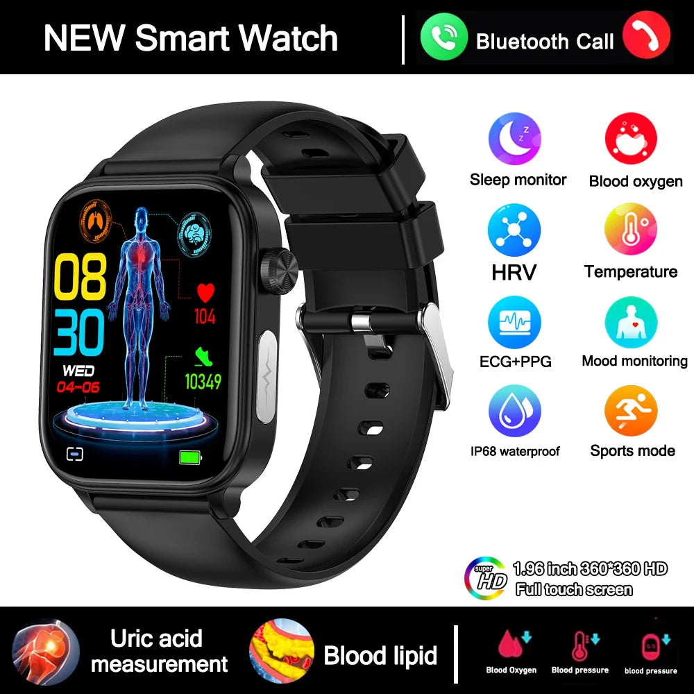 2025 New Smart Watch Diagnosis Blood Lipids Uric Acid Blood Pressure Smartwatch Men ECG+PPG Voice Bluetooth Call Health watch