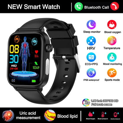 2025 New Smart Watch Diagnosis Blood Lipids Uric Acid Blood Pressure Smartwatch Men ECG+PPG Voice Bluetooth Call Health watch