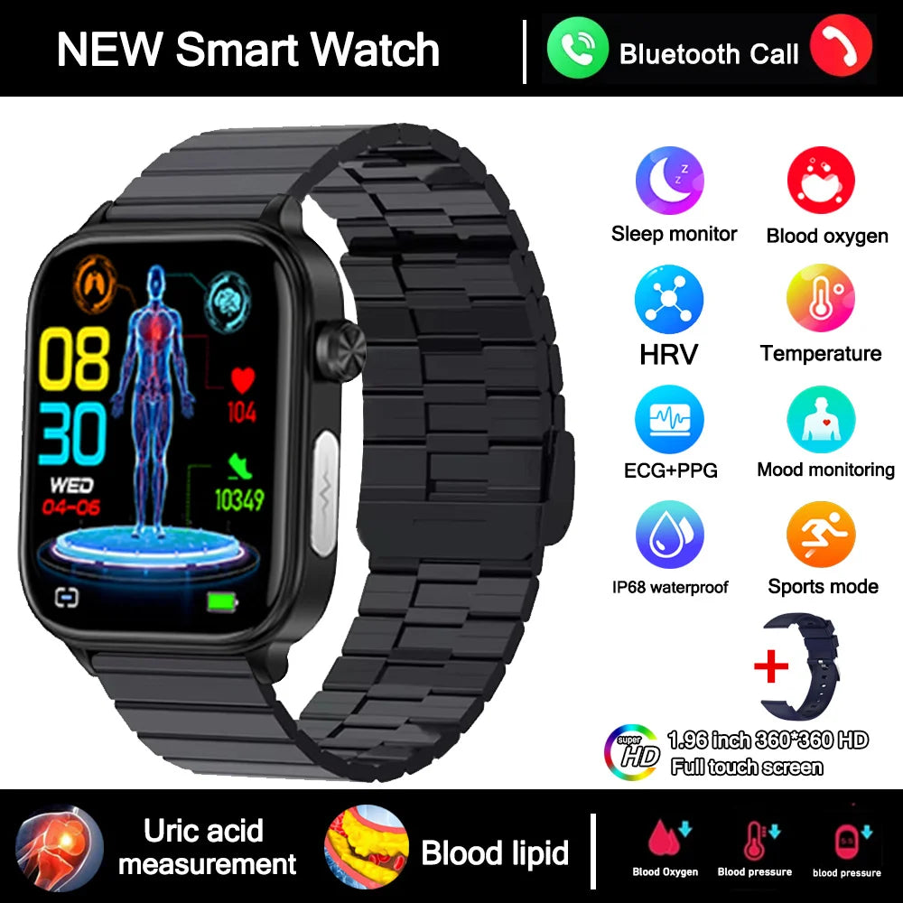 2025 New Smart Watch Diagnosis Blood Lipids Uric Acid Blood Pressure Smartwatch Men ECG+PPG Voice Bluetooth Call Health watch