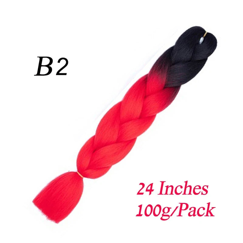 Synthetic Jumbo Braiding Hair Extension 24 " Heat Resistant Fiber In Bulk Ombre Synthetic Jumbo Braids Hair For Red Black Women