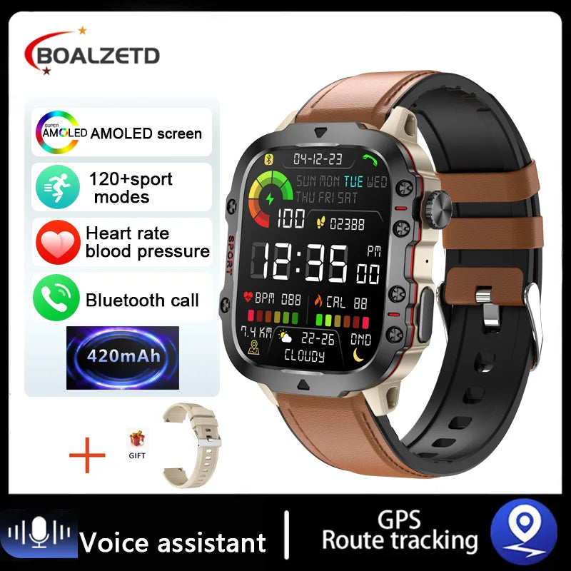 2025 New For Men Military Smart Watch Men IP68 5ATM Outdoor Sports Fitness Tracker Health Monitor 1.96" BT Call Smartwatch