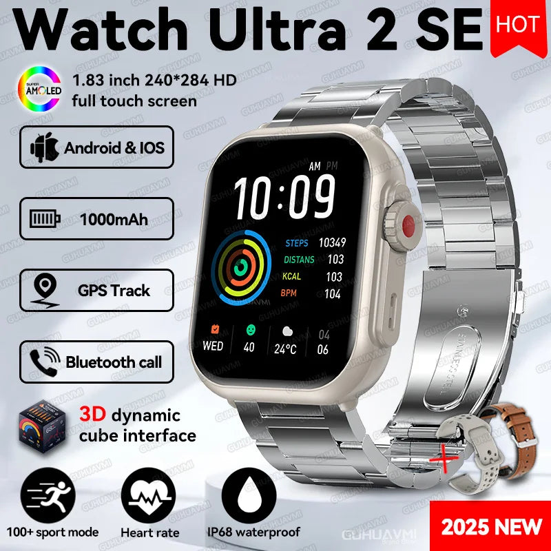 2025 New 1000mAh Long Battery Life Smartwatch Men Bluetooth Call Waterproof 1.83 inch Full Touch Fitness Sport Smart Watch Women