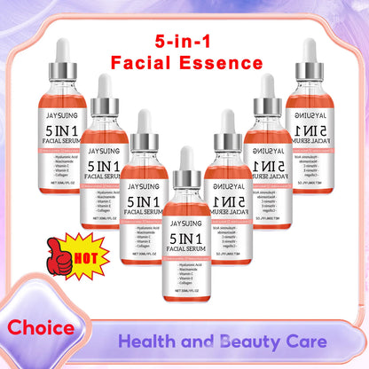 JAYSUING 5 in 1 Facial Serum Hyaluronic Acid Vitamin C Shrink Pores Hydrating Brightening Fade Fine Lines Firming Facial Serum