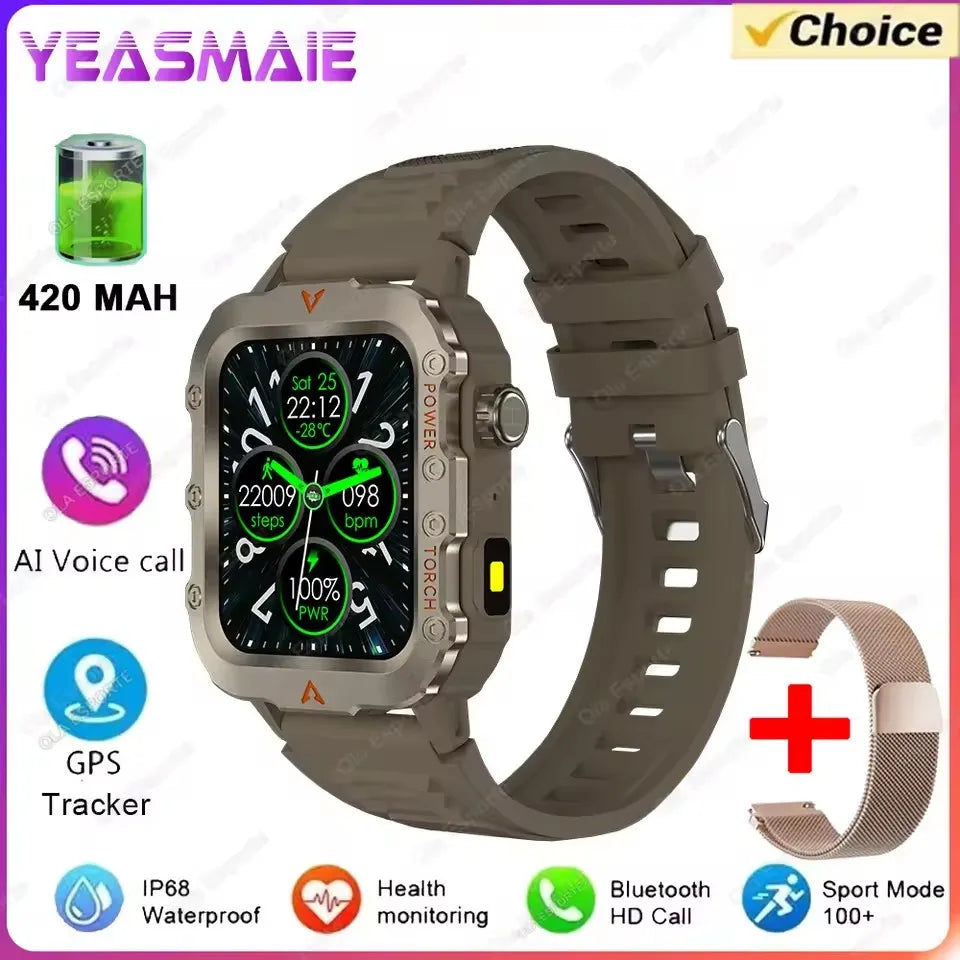 Military Smart Watch Men Waterproof Outdoor Sport Tracker LED Flashlight Bluetooth Call Men Smartwatch Android iOS