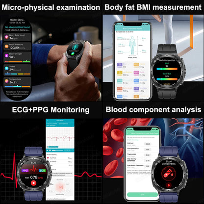 2025 New Laser therapy Three High Uric acid Blood pressure Smartwatch Men ECG+PPG Heart rate Fat Body Analysis NFC Call Watches