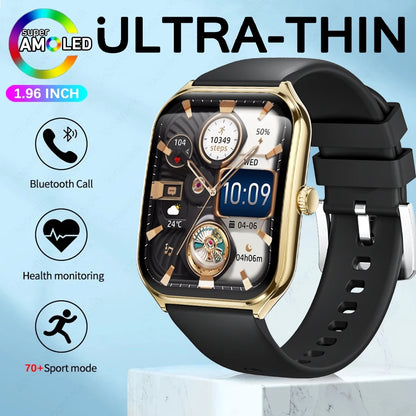 2025 New 7.5MM Ultra Thin Smart Watch Men 1.96"AMOLED Screen Always Show Time Heart Rate Sport Waterproof BT Call Smartwatch