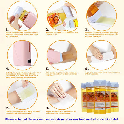 Painless Roll-On Wax Depilatory Honey & Aloe Vera Wax Cartridge for Bikini And Body Hair Removal Compatible with Wax Warmers