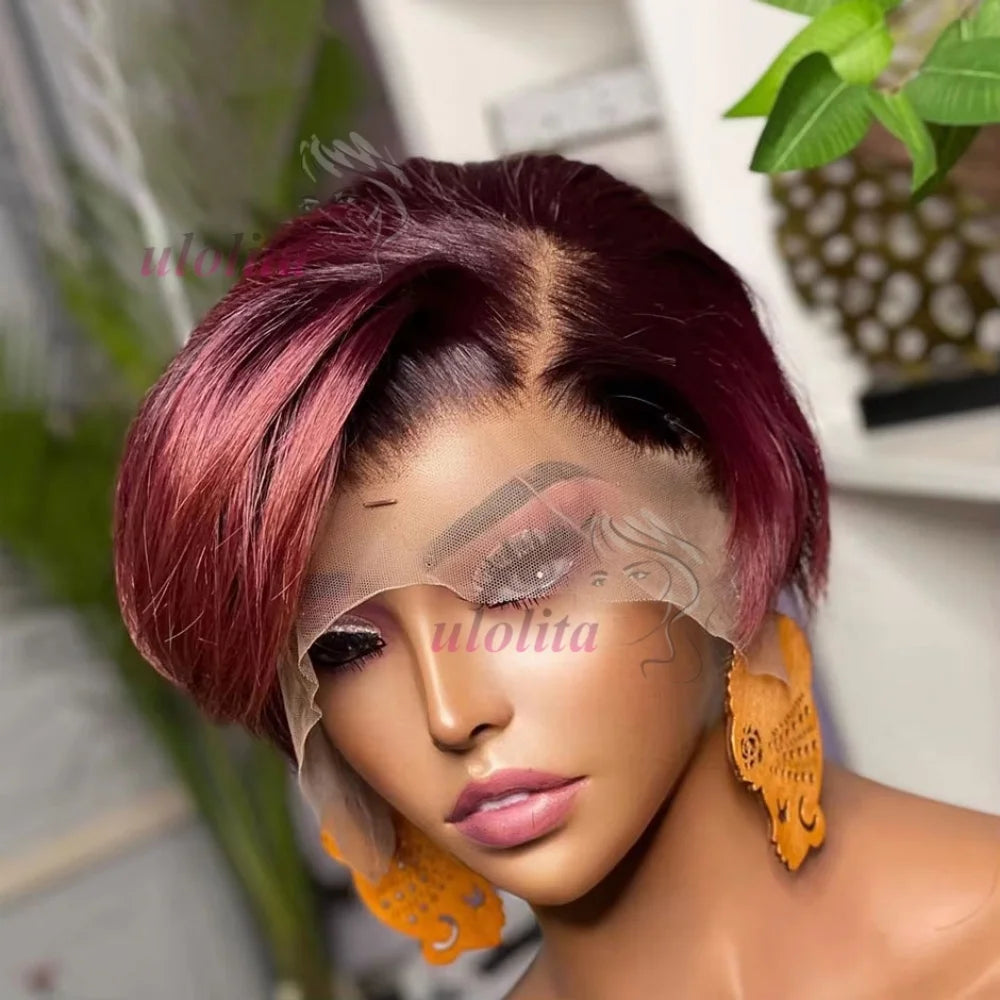 99JPixie Cut 13x4 Transparent Lace Front Wigs For Women Short Bob Wig Inidan Pre Plucked Lace Frontal Human Hair Wig 200 Density
