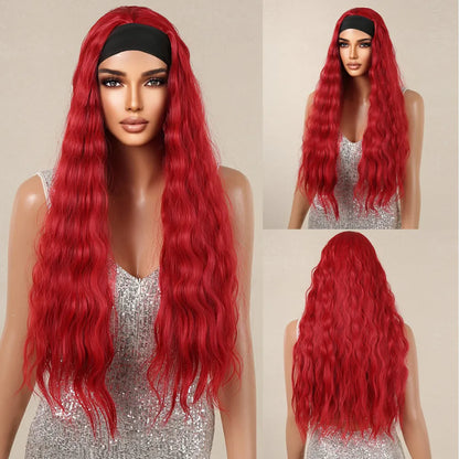 Long Curly Headband Synthetic Wigs Blonde Water Wavy Headband Wigs Bohemian Hair for Women Daily Party Use Heat-Resistant Fiber