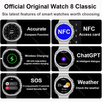 2025 New Smart Watch 8 Classic 46mm Ultra HD Screen ChatGPT GPS NFC Compass Clock Bluetooth Call Waterproof Smartwatch Men Women