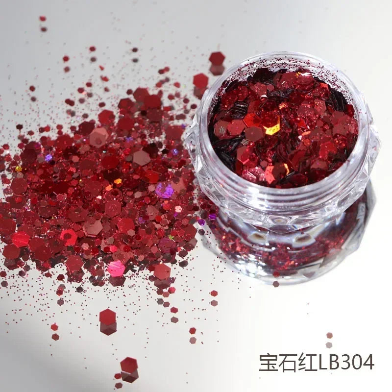 10g Laser Nail Glitter Flakes Mix-Hexagon Holographic Sparkly Powder Nail Art Decoration Loose Reflective Mermaid Chunky Sequins