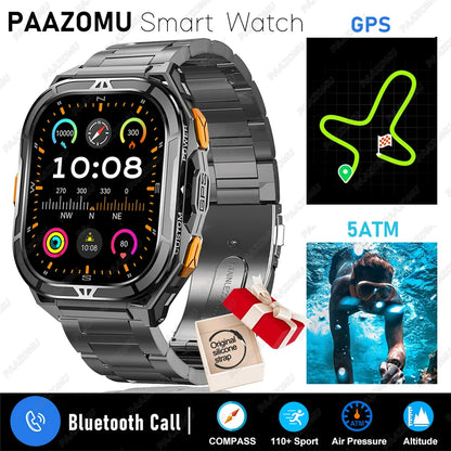 2025 New GPS Smart Watch Men 1.96-inch HD AMOLED Screen Compass Bluetooth Call 5ATM Waterproof Sport Smart Watch for Android iOS