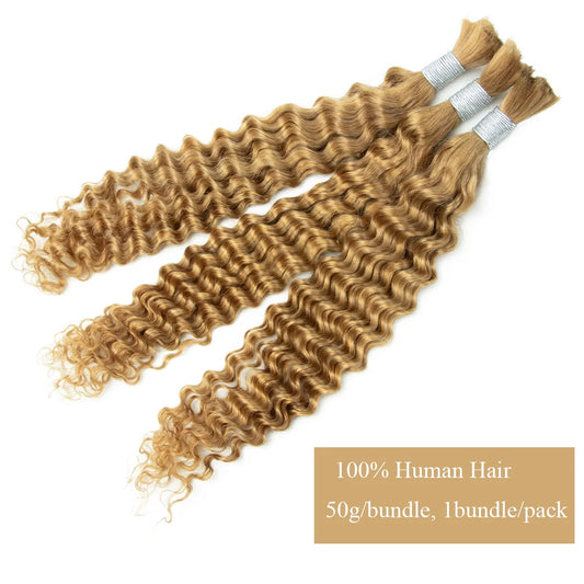 14-22'' Brown Deep Wave Human Hair Bulk For Braiding Highlights Brown No Weft Human Hair Bundles Women Boho Braids Braiding Hair