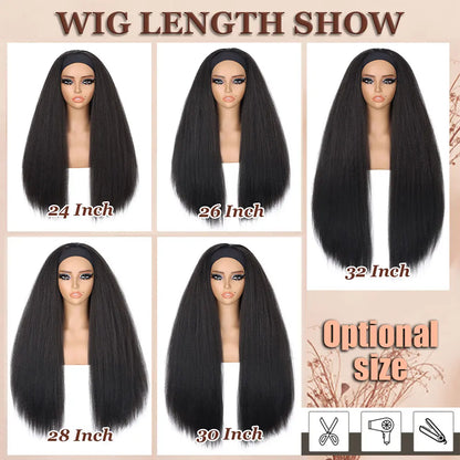 Synthetic Yaki Straight Hair Headband Wig Kinky Straight Headband Wigs for Women Long Machine Made None Lace Front Wig