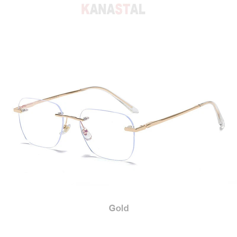 Men Titanium Rimless Eyeglasses Frame Blue Light Blocking Glasses Women Anti Fatigue Lenses Prescription Myopia Reading Eyewear