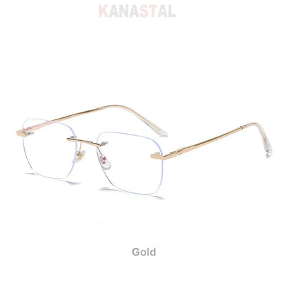 Men Titanium Rimless Eyeglasses Frame Blue Light Blocking Glasses Women Anti Fatigue Lenses Prescription Myopia Reading Eyewear